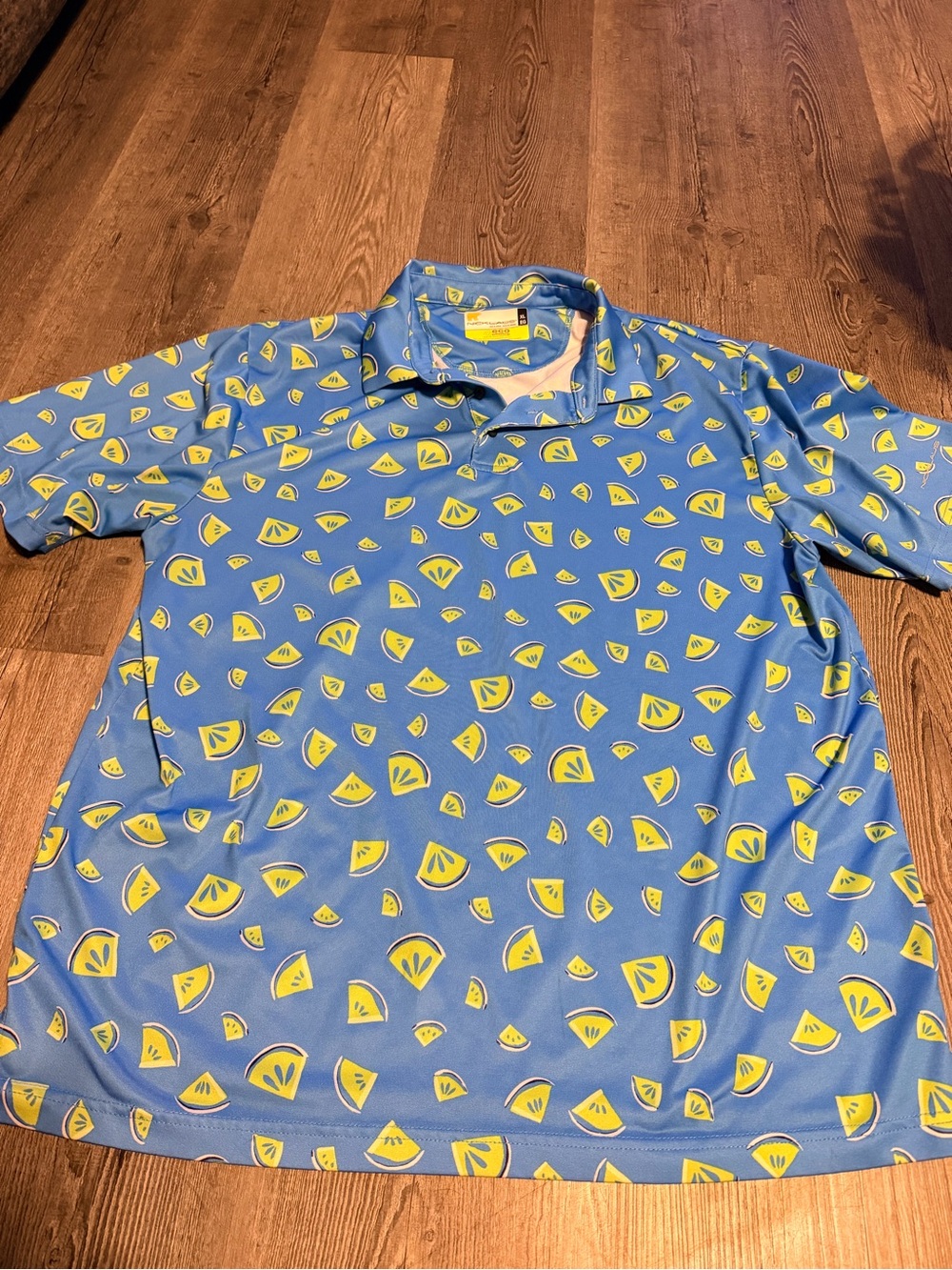Men's Aqua Blue Polo Shirt with Yellow Watermelon Print